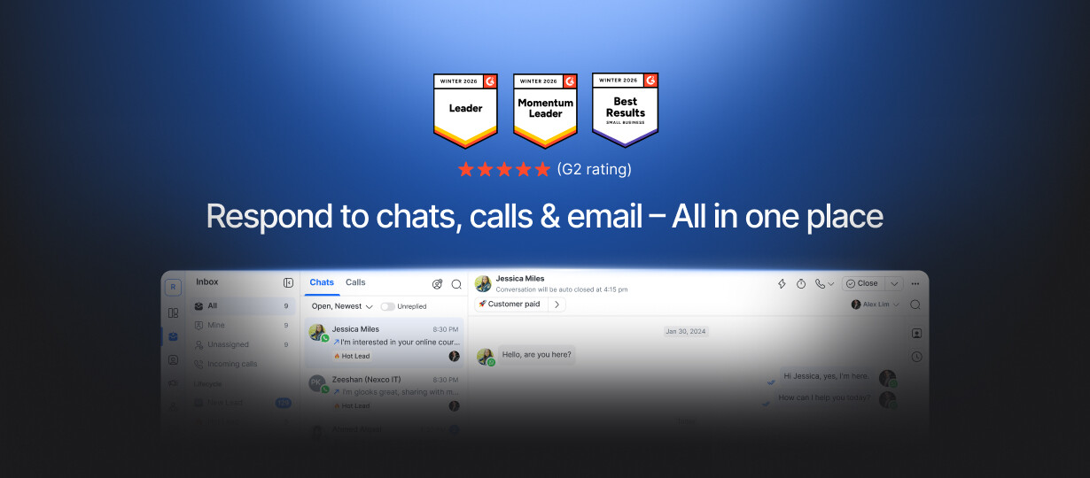 Interfaz de Respond.io para gestionar chats, llamadas y correo en un solo lugar